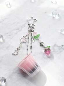 1个日式布丁钥匙扣，粉色和黄色蛋奶沙司吊坠，Y2K平成复古美学串珠饰品 - 均碼 - 查看 8