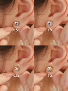 1 Đôi bông tai đính đá Moissanite tròn, quà tặng trang sức cao cấp dành cho nữ, quà tặng trang sức chất lượng cao bằng bạc sterling 925. - Bông tai tròn - Xem 8