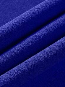 女士优雅V领荷叶边下摆纯色连衣裙，不对称/不规则中长连衣裙，适合优雅场合、婚礼、办公室、日常穿着，春夏皆宜 - 藍色 - 查看 9