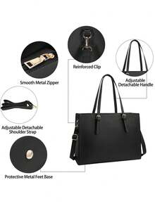 多功能手提包/笔记本电脑包/防水轻便皮革公文包，适用于15.6英寸笔记本电脑，商务办公公文包，大容量手提包/单肩包，专业办公工作包，带手拿包 - 彩色 - 查看 4