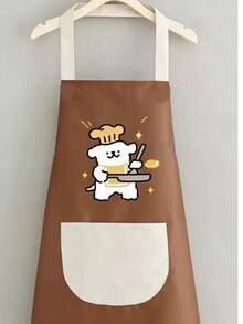 1pc Cute Cartoon Puppy Waterproof & Oil-Proof Apron, Sleeveless Kitchen Cooking Apron With Large Pocket, Adjustable Halter, Unisex Fashionable Minimalist Cleaning Apron, Durable, Easy To Clean, No Fading Or Discoloration, Breathable - 1 Gray and White - View 3