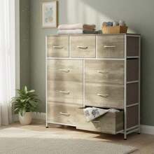 Cómoda Sweetcrispy de 9 cajones, torre de almacenamiento de tela para dormitorio, pasillo, entrada, armario, unidad organizadora alta con contenedores de tela, estructura de acero, superficie de madera, asa de fácil extracción. - Veta de madera negra - Ver 1