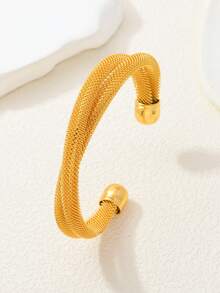 1件24K镀金铜质中东斋月手镯，双层网状设计，女士款 - 金黃色 - 查看 6