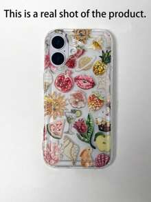 Lips 1pc Airbag Bead Embroidered Pomegranate Lip Pattern Full Coverage TPU Shockproof Phone Case Compatible With Apple 16, 15, 14, 13, 12, 11 Pro Max, Series - Multicolor - View 2