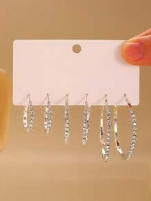 6 đôi bông tai đính đá hình chữ C phóng đại thời trang, trang sức dự tiệc sang trọng - Vàng - Xem 4