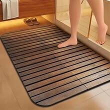 1pc Modern Dark Brown Wooden Silicone Bath Mat - Super Absorbent Rubber Material, Quick Dry Non-Slip, Suitable For Bathroom, Kitchen, Living Room, Bar, Garden, Ideal Gift, Washable Decorative Floor Mat - A - View 2