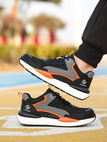 男女通用新款透气安全鞋，防砸防滑防刺穿工作鞋，轻便舒适建筑防护鞋，男女劳动防护鞋，男女户外运动鞋 - 黑橘色 - 查看 2