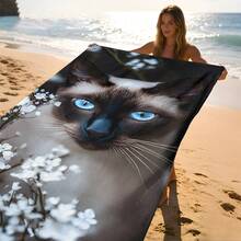 1pc Cat Print Beach Towel, Soft Comfortable Lightweight Beach Towel, Suitable For Travel, Swimming, Diving, Surfing, Yoga, Camping, Beach Accessories - SSTJ11863 - View 4