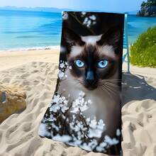 1pc Cat Print Beach Towel, Soft Comfortable Lightweight Beach Towel, Suitable For Travel, Swimming, Diving, Surfing, Yoga, Camping, Beach Accessories - SSTJ11863 - View 7