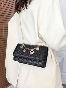 Summer New Versatile Fashion Chain Shoulder Crossbody Square Bag - Black - View 4