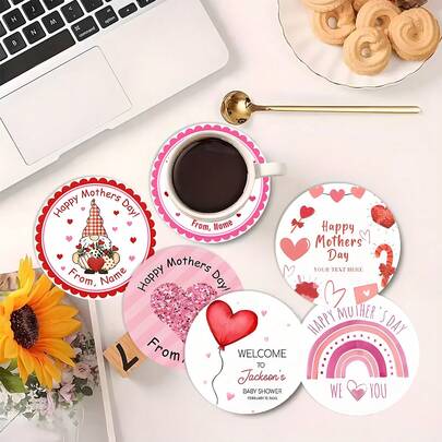 6 pezzi Sottobicchieri in legno a tema Festa della Mamma, spessi, isolati, antiscivolo e resistenti al calore, con motivi a cuore e lecca-lecca arcobaleno, set di sottobicchieri per casa e cucina per tazze di caffè e tè, regalo decorativo creativo per la Festa della Mamma