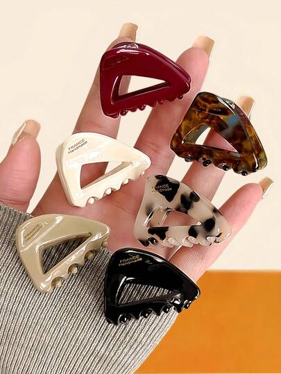 6pcs Amber Color Acetate Mini Hair Clips, Vintage Minimalist Letter Design, Suitable For Women, Summer Hair Accessories, Beach Hair Clips, Holiday Hair Clips