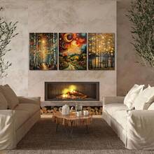 Bộ 3 tranh canvas phong cách Klimt hình trăng sao, tranh bầu trời đêm vàng, bộ 3 tranh bầu trời sao mộng mơ, tranh trang trí thanh lịch cho phòng khách. - Nhiều màu - Xem 11