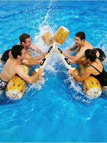 1/2/4pcs Inflatable Water Shooting Sticks, Wooden Grain Design, With Handle, Made Of PVC, Suitable For Water Games, Swimming Pool, Beach, Party, Inflatable Swimming Ring, Inflatable Buoy, Swimming Pool Floating Objects, Add Fun, Air Pump Needed Separately - Multicolor - View 3