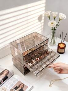 1pc 72-Slot 3-Layer Velvet Jewelry Box, Drawer Style Earring Necklace Ring Organizer - Multicolor - View 6