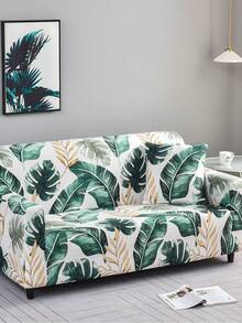 1pc Plant Pattern Printed Sofa Cover (Including 1pc Pillow Cover), Dust-Proof, Dirt-Resistant, Elastic Full Coverage Sofa Protector, Living Room Home Decor, Fits 1/2/3/4 Seater Sofa, All Season, Machine Washable - Green - View 6