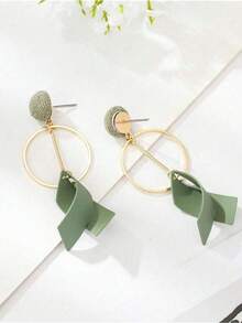 1对女士优雅心形长款仿珍珠耳环，独特耳环 - 薄荷綠 - 查看 5