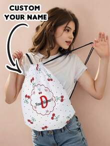 1pc Customized Name Pattern Drawstring Backpack, Can Be Customized According To Your Unique Design, Perfect For Children, Boys, Girls, Print Your Own Name Or Print Sister And Classmate's Name As A Gift To Give To Others - Multicolor - View 4