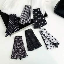 2/6/9条装黑白高端时尚140厘米长围巾，ins风窄围巾，女士围巾，波点格纹丝带发带，发带/腰带 - 多色 - 查看 10