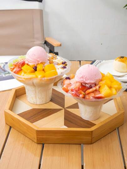 Cốc nhựa đựng kem 320ml có tay cầm, bát tráng miệng trong suốt thích hợp cho sữa chua đông lạnh, salad trái cây và đá bào, cốc đá bào chống rò rỉ, thích hợp cho các bữa tiệc và mang đi.