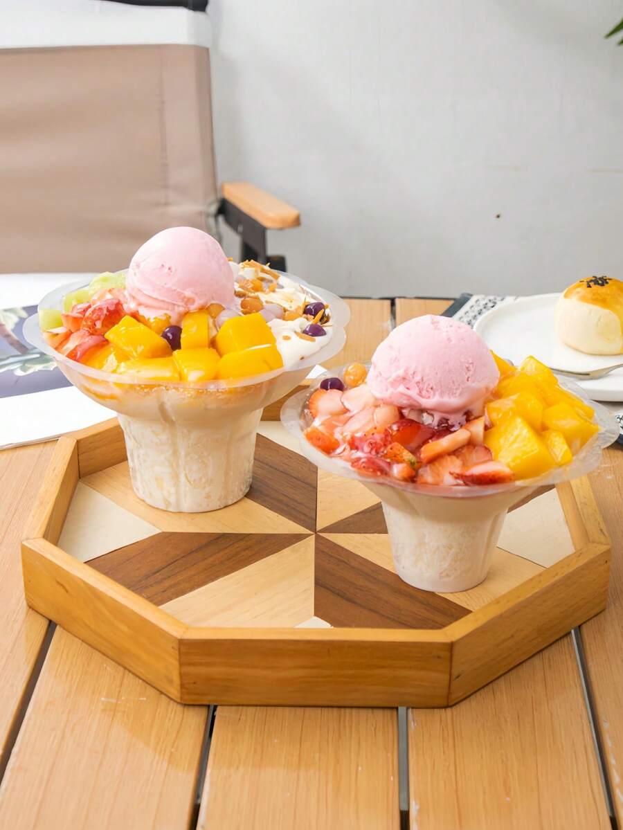 Coppetta di plastica per gelato da 320ml con manico, ciotola da dessert trasparente adatta per yogurt ghiacciato, insalata di frutta e ghiaccio tritato, coppetta per granita a tenuta stagna, adatta per feste e asporto - trasparente - Visualizzare 1