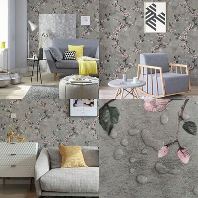 1 Cuộn Giấy Dán Tường Tự Dẹp Họa Tiết Hoa Mai Xám, Giấy Dán Tường Trang Trí Cổ Điển, Thanh Lịch, Chống Thấm Nước, Chống Bám Bẩn, Thích Hợp Cho Nhà Ở, Khách Sàng, Phòng Ngủ, Phòng Khách, Kích Thước 17.7inX39.3/118.1/196.8in