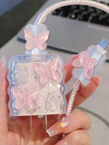 1 chiếc ốp bảo vệ hình bướm màu hồng, tương thích với cáp sạc Apple và bộ sạc nhanh 20W. - Nhiều màu - Xem 8