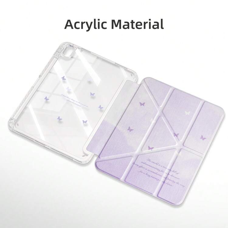 可爱Y型可折叠平板电脑保护套，带笔槽，适用于iPad Air 8 (M4) 11英寸/13英寸/2026款/第11代 (A16)/Air 11 M3 M2/Pro 11 M4 M5/第7代/第8代/第9代 10.2英寸/第10代 10.9英寸/Air 4/Air 5，防摔设计 - 紫色蝴蝶 - 查看 3