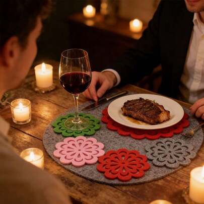 12/4/1 pieza Posavasos redondos huecos creativos de fieltro, manteles individuales aislantes del calor para comedor y cocina, adecuados para decoración festiva como Pascua, fiesta de primavera, Navidad, Acción de Gracias, Halloween, Día de San Valentín, Día de la Independencia, Año Nuevo, reunión familiar, fiesta de amigos, cumpleaños, inauguración de casa, picnic/camping
