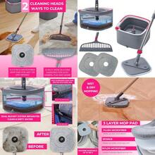 L2ozm0hg Heavy Duty Square Spin Mop For Floor Cleaning Separate Compartment For Clean And Dirty Water Use Any Cleaning Solution Self Cleaning Machine Washable Pads - 粉紅色的 - 查看 1