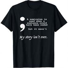 Semicolon Suicide Prevention Awareness T-Shirt T-Shirt 100%  Round Neck Short Sleeve T-shirt - Negro - Ver 1