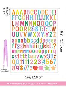 1500pcs/Pack Waterproof English Letter Sticker, Suitable For Party, Holiday Decoration, Greeting Cards, Postcards, Notebooks, Laptop, Skateboard, Helmet, Comes With 1 Pair Of Tweezers (Color Random) Back To School - Black - View 10