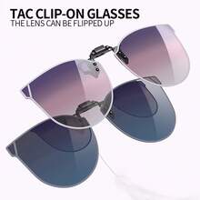 Polarized Lenses Can Be Clipped Onto The Outside Of Stylish Glasses, Unisex Design, Clip-On  Suitable For Driving And Parties, Ideal For Daily Wear And As A Photo Prop, Also A Perfect Gift For Birthdays, Valentine's Day, And Christmas. - 黑色的 - 查看 1