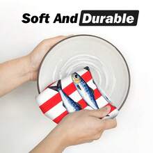 2pcs Striped Towels, Lobster & Sardine Printed Dish Cloths, Super Absorbent Microfiber Decorative Towels, Suitable For Holiday Decoration, Cooking, Baking, Housewarming Gifts And Cleaning Supplies, Applicable To Kitchen, Bathroom, Toilet - Multicolor - View 9
