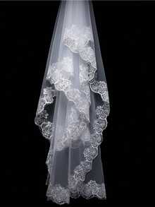 Lace Trim Floral Print Mesh Material New Wedding Veil Accessory, With Long Cathedral Train, Soft Tulle Fabric, Bridal Wedding Headpiece - White - View 6