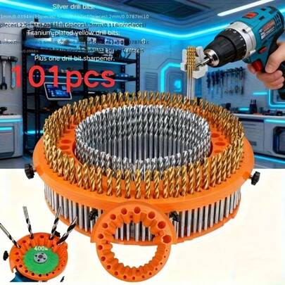 Bộ 101 mũi khoan thép tốc độ cao phủ titan kèm dụng cụ mài mũi khoan - Bộ mũi khoan đa năng cầm tay, mài mũi khoan nhanh chóng, quà tặng bảo dưỡng dành cho chồng.