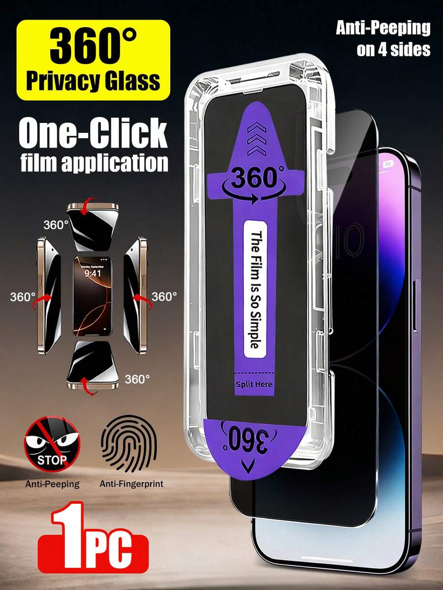 Yezodawee 1入 4向360°隱私螢幕保護貼,相容 iPhone 18 Pro Max 17 Pro Max/17 Pro/17 Air/17/16 Pro 6.3吋,橫向與縱向4向全隱私防窺防爆鋼化玻璃膜,4向360°全隱私保護,讓手機螢幕對左、右、上、下的人不可見,Face ID靈敏,全螢幕覆蓋,防刮(僅您能清晰看到螢幕,身旁或身後的人無法窺視您的手機) - 黑色 - 查看 1