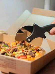 Cortador de tarta, molde de pizza, cortador de pizza, masa de pizza, cortador de masa, cuchilla de cortador de pizza, pala de pizza, cortador de pizza para pasta, cortador de pizza, cortador de tarta - Cortador de rueda de pizza Hyndla, cortador de pizza de acero inoxidable ergonómico con protector para el pulgar - Plata Negro - Ver 2