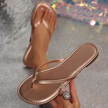 Womens Flip Flops Thong Sandals Shoes Flats For Ladies Slides Lightweight Slippers Summer Casual Beach Dressy Sandals - 玫瑰金 - 查看 5