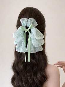 Elegant Double-Sided Bow Bubble Hair Clip, Fluffy Net Design To Add Volume, Princess Fugitive Hairstyle, Polyester(Polyester)&Acrylic Hair Clip, New Seasonal Design Claw Clips Hair Claws Hair Barrettes, School Stuff, College, Bows, Cute, Hair Accessories, Head Accessories, Hairpin - Black - View 15