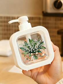 创意花卉设计可重复灌装按压瓶，适用于浴室，保湿洗手液分配器，浪漫花卉主题，浴室和厨房必备，百合花谷花束，优雅丝带，黑色背景 - 清新美丽的设计，适合水槽装饰，塑料材质，适用于洗手液、沐浴露、乳液等，创意乳液瓶，乳液分配器，分配器，浴室 - 彩色 - 查看 6