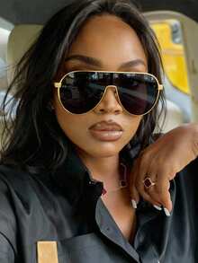 1副新款飞行员镜框全金属时尚眼镜，个性化精致复古飞行员眼镜，多功能防护眼镜 - 黑色 - 查看 3