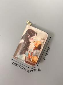 蓝色卡通可爱女孩卡包，治愈系卡通设计多功能卡槽收纳包，防水材质学生证公交卡名片夹，时尚ins风大容量防盗创意收纳包 - 橘色 - 查看 6