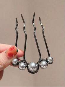 1件装优雅仿珍珠四爪发髻器，合金仿珍珠发夹梳，欧式设计婚礼发饰，优雅日常/婚礼派对发饰，秋季发饰，旅行必备，美发造型工具，女士配饰，护发 - 彩色 - 查看 3
