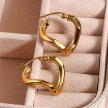 1件装时尚扭曲抛光不锈钢耳环，奢华个性化设计，百搭派对庆典嘻哈耳环饰品 - 金色 - 查看 8