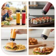 6 Pcs Inverted Ketchup Squeeze Bottle 16 Oz Refillable Condiment Squeeze Bottles Plastic Sauce Bottles Squeezes Tip Large Valve Dispenser For Restaurants Food Trucks Pancake Salad Squirt Black - 半透明,黑色蓋子 - 查看 6
