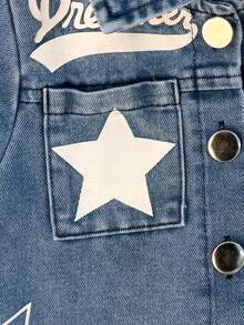 1 bộ áo liền quần denim phong cách retro cho bé trai 0-3 tuổi, thích hợp cho mùa hè. - Màu xanh bụi bặm - Xem 3