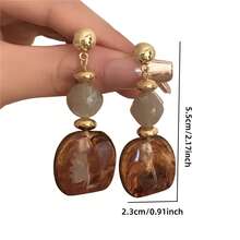 1 Đôi bông tai nữ thời trang dáng dài, kiểu dáng Hồng Kông cổ điển, mặt dây chuyền hình học đính hạt nhựa, thích hợp làm quà tặng hàng ngày, dự tiệc hoặc quà tặng ngày lễ. - hình học - Xem 2