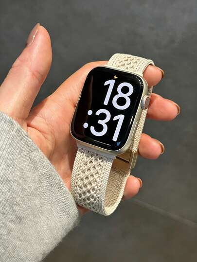 1 قطعة سوار ساعة نايلون مضفر قابل للتنفس بنمط نجمي أبيض، متوافق مع ساعات أبل سلسلة ألترا/إس إي/1-10، مقاسات 38مم/40مم/41مم/42مم/44مم/45مم/46مم/49مم، كلاسيكي وعصري