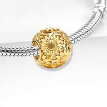1pc 925 Sterling Silver Hollow Sunflower Bead Pendant, Suitable For DIY Jewelry, Daily Outfit Decoration, Women Gift - Sunflower - View 3